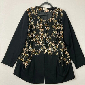 LOGO by Lori Goldstein Black Floral Quilted One Button Closure Jacket size 22W